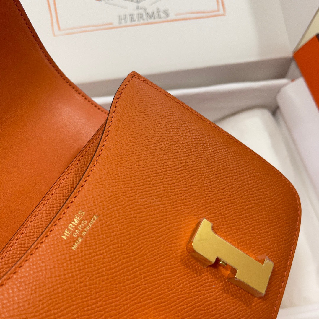 Hermes Constance 18 Mini Shoulder Bag In Orange Epsom Leather